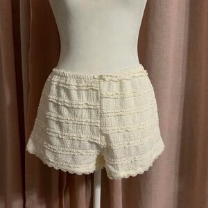 cream lace ruffle shorts bloomers with bow detail coquette cottage